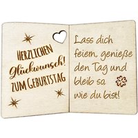 Lass dich feiern, genieße den Tag und bleib so, wie du bist! - Geburtstagskarte Holz als Anhänger für Geschenke u. Blumendeko von Happygoods GmbH