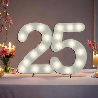 XXL Zahl weiß zum 25. Geburtstag, mit 20 LEDs, ca. 40cm x 30cm von Happygoods GmbH