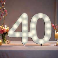 XXL Zahl weiß zum 40. Geburtstag, mit 20 LEDs, ca. 40cm x 30cm von Happygoods GmbH