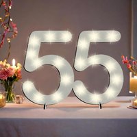 Leuchtender LED-Zahlenaufsteller aus Holz zum 55. Geburtstag, mit 20 LEDs, 39cm x 29cm von Happygoods GmbH