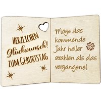 Möge das kommende Jahr heller strahlen als das vergangene! - Geburtstagskarte Holz als Anhänger für Geschenke u. Blumendeko von Happygoods GmbH