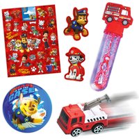 Paw Patrol Geschenkeset für 1 Kind, Sticker, Softball, Seifenblasen und Feuerwehrauto, 4-teilig von Happygoods GmbH