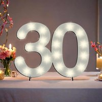 XXL Zahl weiß zum 30. Geburtstag, mit 20 LEDs, ca. 28cm x 20cm von Happygoods GmbH