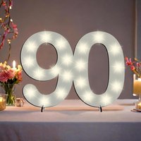 XXL Zahl weiß zum 90. Geburtstag, mit 40 LEDs, ca. 70cm x 50cm von Happygoods GmbH