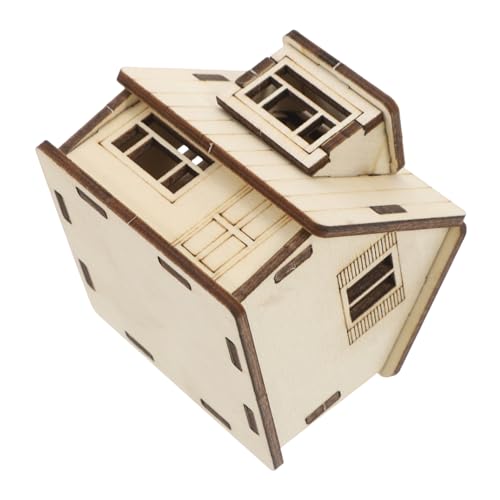 Happyyami Miniaturhaus Holzhaus Modell Puppenhaus Set gefälschtes Hemd gefälschter Kragen Puppenhaus kleines Holzhaus Miniaturgartenbauten hölzern Khaki von Happyyami