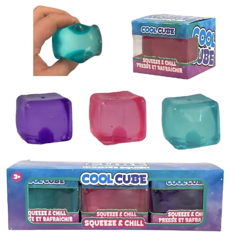 Hapros 3 Stück Cool Cube Zuckerball Stressbälle – bunte Eiswürfel – verschiedene Farben (blau, rosa und lila – 3 Stück) von Hapros