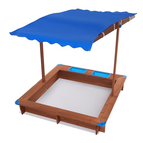 HarBin-Star Sandkasten, Kinder Sandbox, Sandkiste mit Gewebter Stoff, Kinder Sandkasten Outdoor aus Massivholz, 126 x 121 x 118cm (Blau) von HarBin-Star