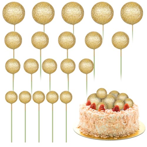 20 Stück Gold Kugeln Tortendeko Mini Schaumkugeln Cake Topper 4 Größen Kuchen Dekoration Kugel für Geburtstag Hochzeit Weihnachten von Hariendny