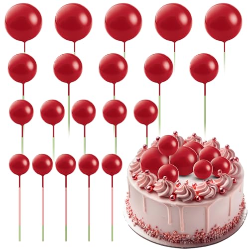 20 Stück Rot Kugeln Tortendeko Mini Schaumkugeln Cake Topper 4 Größen Kuchen Dekoration Kugel für Geburtstag Hochzeit Weihnachten von Hariendny