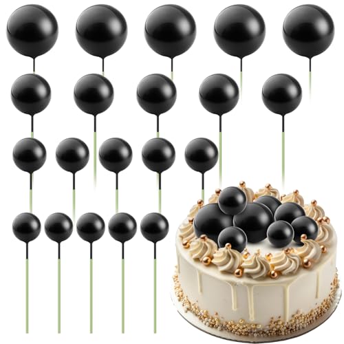 20 Stück Schwarz Kugeln Tortendeko Mini Schaumkugeln Cake Topper 4 Größen Kuchen Dekoration Kugel für Geburtstag Hochzeit Baby Shower Feierfest von Hariendny