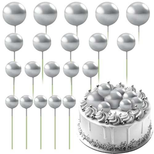 20 Stück Silber Kugeln Tortendeko Mini Schaumkugeln Cake Topper 4 Größen Kuchen Dekoration Kugel für Geburtstag Hochzeit Weihnachten von Hariendny