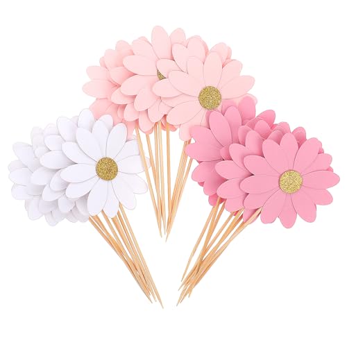 24 Stück Tortendeko Gänseblümchen Blumen Kuchen Topper Blumen Pappbecher Kuchendeko Gänseblümchen Daisy Cupcake Toppers Gänseblümchen Tortenaufleger für Geburtstag Hochzeit Babyparty Dekor von Hariendny