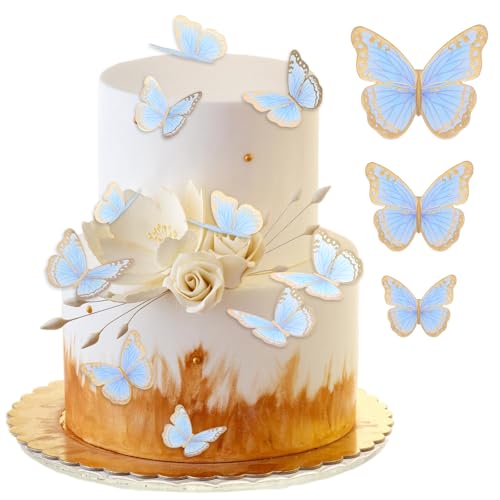 30 Stück Schmetterlinge Tortendeko Schmetterling Cupcake Topper 3D Schmetterling Kuchen Topper Blau Papierschmetterling für Geburtstag Hochzeit Party Baby Shower Kuchen von Hariendny