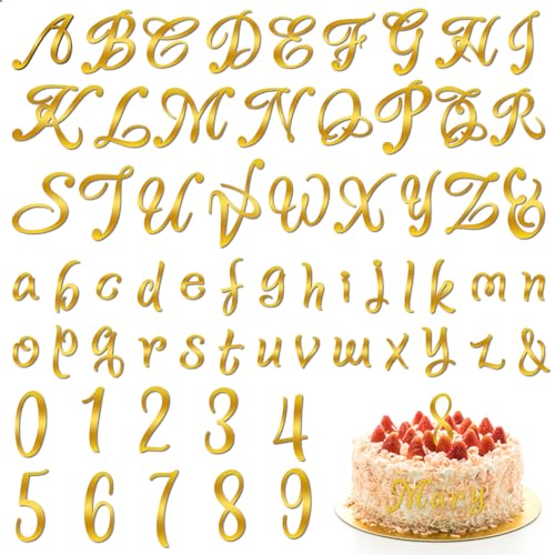 91 Stück Gold Alphabet Nummer Acryl Kuchen Deko 0-9 Und A-Z Verspiegeltes Kuchenaufsatz für Geburtstagskuchen Jubiläum Party von Hariendny