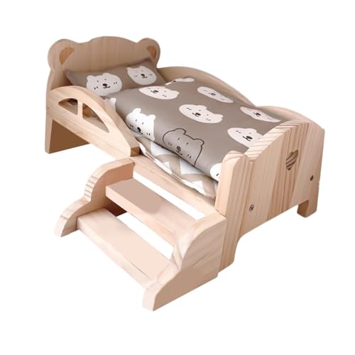 Harilla 1/12 Holz Puppe Miniatur Bett Holz möbel für BJD Puppen Cartoon vorgeben Spielzeug für Puppenhaus Dekoration Mädchen Weihnachts Geschenk, Bear Bettwäsche-Set von Harilla