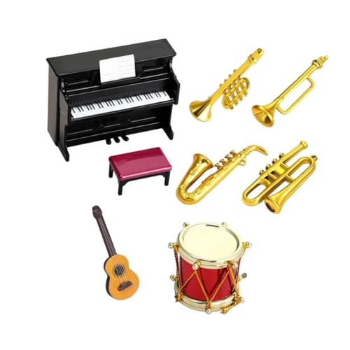 Harilla 1/12 Puppenhaus-Instrumenten-Set, Miniaturmöbel, Schlafzimmer-Dekor, Kindergeschenk, Lebensszene, Instrumentenmodell für Wohnzimmer, Garten, 7 Stück von Harilla