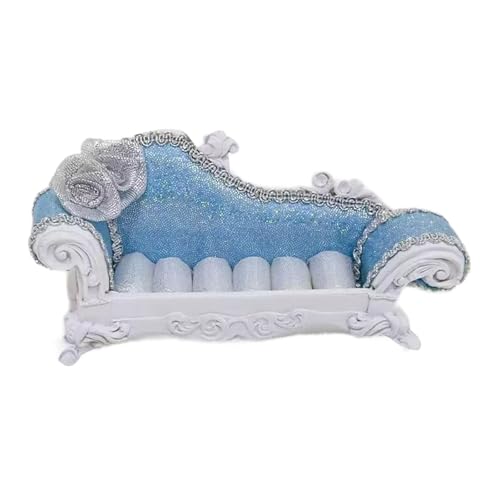 Harilla 1/12 Puppenhaus Langes Sofa Miniaturmodell 5,5 x3 x 2 Zoll Lebensechte Mehrzweckmöbel Zubehör Ornament Ohrring Ringhalter, Blaue Rückenlehne von Harilla