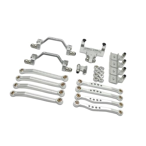 Harilla 1/16 RC-Upgrade-Kit, Lenkstangenhalterung, RC-Auto-Upgrade, Ersatzteil-Kit, vorderer und hinterer Stoßdämpfer, Lenkservohalterung für RC-Auto, Silber von Harilla