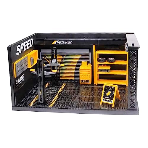 Harilla 1/24 Simulation Garage Vitrine Display Landschaft Modell mit Licht Auto Werkstatt Szene Modell für Landschaft Mikro Landschaft Diorama Ornament, Ohne Brett von Harilla