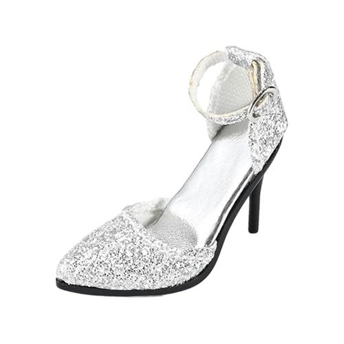 Harilla 1/6 High Heel Schuhe, Puppen-Dekorationszubehör, handgefertigtes Miniatur-Spielzeug für 12 Zoll Puppenmodell, Figurenkörper-Ankleide, Silber von Harilla