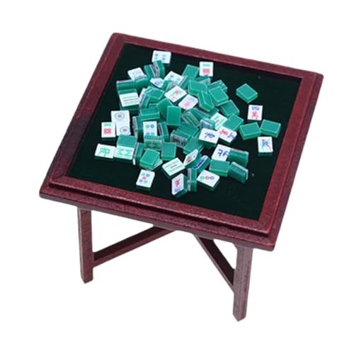 Harilla 1:12 Miniatur-Mahjong-Set, Miniatur-Spielzimmer-Requisiten, tragbares Miniatur-Mahjong-Tischset aus Holz, winzige Mahjong-Möbel-Sets, Mahjong Tischset von Harilla