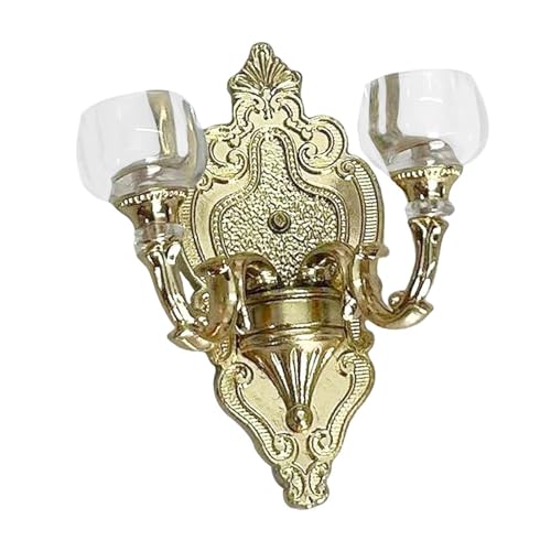 Harilla 1:12 Puppenhaus-Wandlampe, Rollenspiel-Spielzeug, Puppenhaus-Dekoration, Lebensszene, Puppenhaus-Möbel, Mini-Wandlampe für Wohnzimmer, Goldene Doppellampe von Harilla