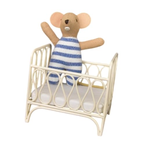 Harilla 1:12 Wiegenbett mit Matratze, kleine Mäusepuppe, DIY-Zubehör, Foto-Requisiten, Miniaturmöbel, Zimmer, winziges Kinderbett für Mikrolandschaften, Blaue Mauspuppe von Harilla