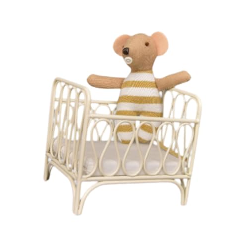 Harilla 1:12 Wiegenbett mit Matratze, kleine Mäusepuppe, DIY-Zubehör, Foto-Requisiten, Miniaturmöbel, Zimmer, winziges Kinderbett für Mikrolandschaften, Khaki-Maus-Puppe von Harilla