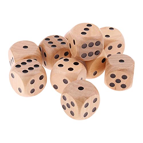 Harilla 10 Stücke Holz Würfel D6 Würfel Set 30mm Runde Ecke für DND Board Spiel Der Farbe, Holz, wie beschrieben von Harilla