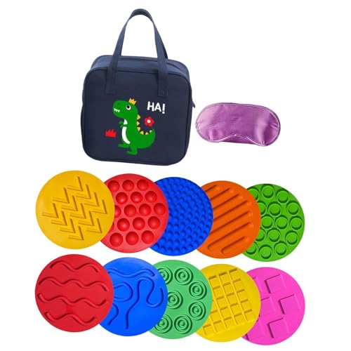 Harilla 10x sensorische Kreise, sensorische Scheiben, Matte für Kinder, sensorisches Spielzeug, sensorische Pads, sensorische Silikonmatten für aktives, Dinosaurier-Tasche von Harilla