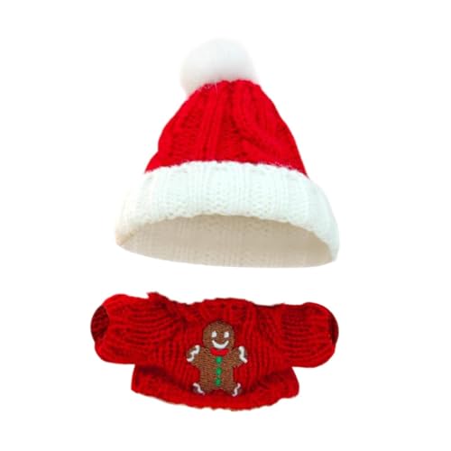 Harilla 15–17 cm große Puppenkleidung aus Plüsch, Weihnachtskostüm für Puppen, Lebkuchenmann-Pullover mit Weihnachtsmütze, modisches Cartoon-Puppenoutfit von Harilla