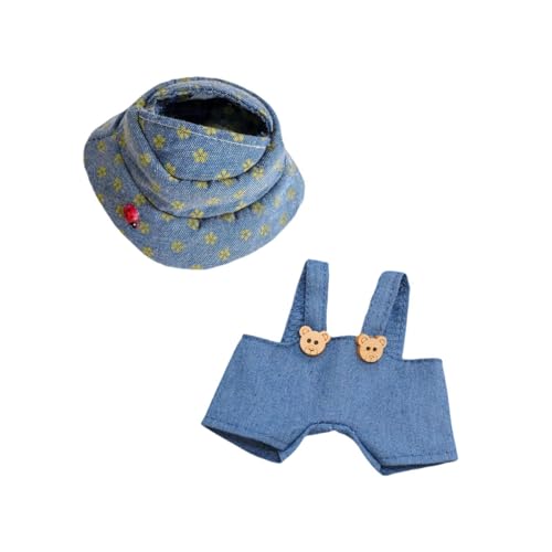 Harilla 17 cm große Plüsch-Puppenkleidung, weicher Jeans-Overall mit Mütze, Foto-Requisiten, Kostüme, Anziehkleidung für Kuscheltiere, Puppenkleidung von Harilla