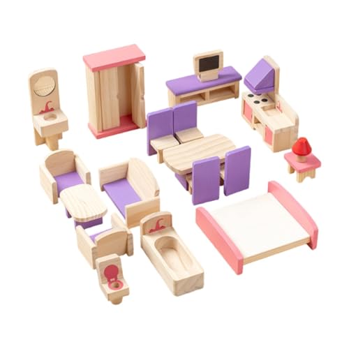 Harilla 19-teiliges Puppenhaus-Möbelset aus Holz, Puppenhaus-Möbel, Spielzeug, realistische Miniaturmöbel für Kinder, Jungen, Mädchen, Kleinkinder von Harilla