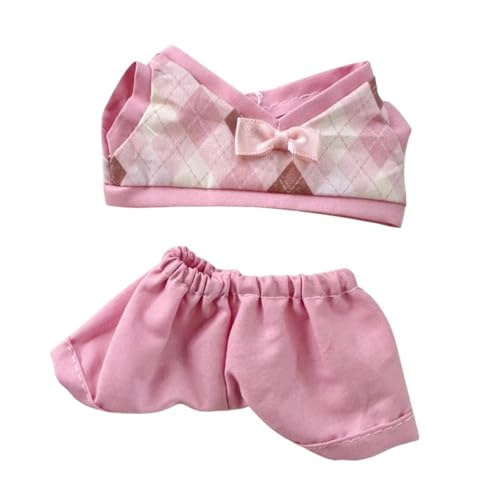 Harilla 2 Stück Plüschpuppe Karierte Kleidung Puppen-Outfits entzückende DIY Puppenspielzeug Foto-Requisiten weiche abnehmbare Kostüme Ankleiden für 17 cm, Rosa Hose von Harilla