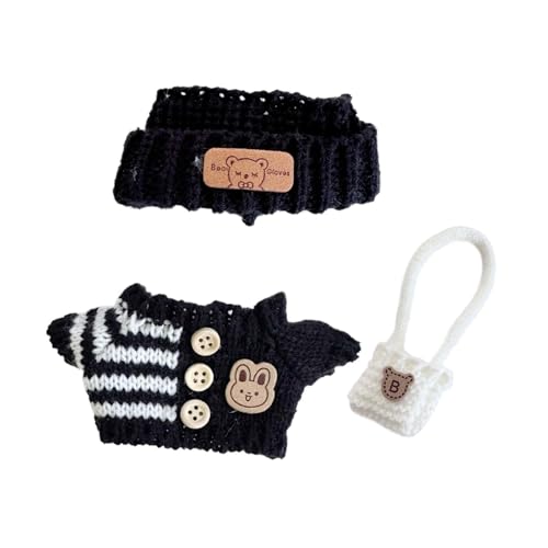 Harilla 3 Stück Mini-Puppe Kleidung Anzug Hut Pullover Rucksack Set, Puppen zubehör Kleidung verkleiden Sich Puppe Outifits für 15cm 17cm Puppe, Schwarz Und Weiß von Harilla