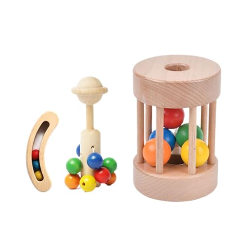 Harilla 3-teiliges Montessori-Spielzeug aus Holz, Rasseln, sensorisches Spielzeug, Baby-Handrasseln, Babyspielzeug aus Holz für Neugeborene im Alter von 6–12 von Harilla