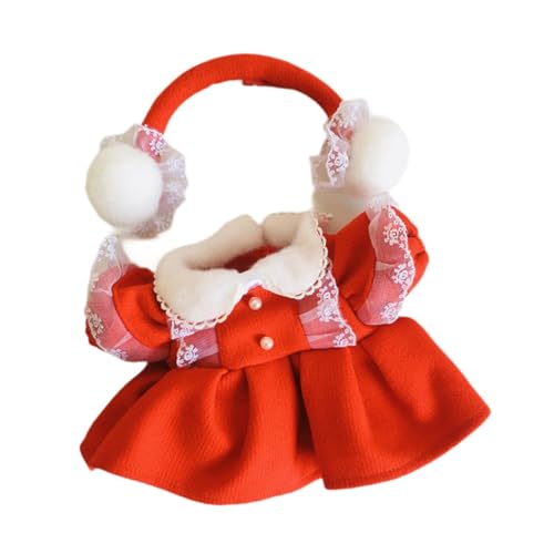 Harilla 38 cm Puppenkleidung, Puppenminiaturkleid, stilvolle Foto-Requisiten, Ankleidekostüme, weiches Puppen-Outfit-Set, Puppenkleidungszubehör, Rot Und Ohrenschützer von Harilla