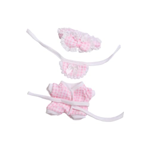 Harilla 3X Puppen-Schlafanzug und Lätzchen-Stirnband, handgefertigte Kleidungsaccessoires, Miniatur-Kleidung, Kostüm für 17 cm große Puppen, Mädchen-Puppen, Rosa von Harilla