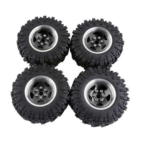 Harilla 4 Stück RC-Räder und Reifen Ersatz-Ersatzteile Robuste RC-Crawler-Autoreifen RC-Upgrade-Teil für 1/12 RC-Crawler-Auto DIY, Schwarz von Harilla