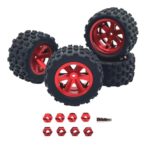 Harilla 4-teilige RC-Felgen und Reifen mit 8 Sechskant-Radnaben, RC-Crawler-Autoreifen für 1:12 1:14 1:16 1:18 Trucks Crawler DIY-Zubehör, Rot von Harilla