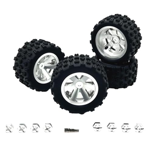 Harilla 4-teilige RC-Felgen und Reifen mit 8 Sechskant-Radnaben, RC-Crawler-Autoreifen für 1:12 1:14 1:16 1:18 Trucks Crawler DIY-Zubehör, Silber von Harilla