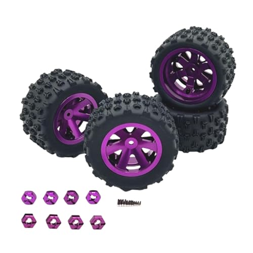 Harilla 4-teilige RC-Felgen und Reifen mit 8 Sechskant-Radnaben, RC-Crawler-Autoreifen für 1:12 1:14 1:16 1:18 Trucks Crawler DIY-Zubehör, Violett von Harilla