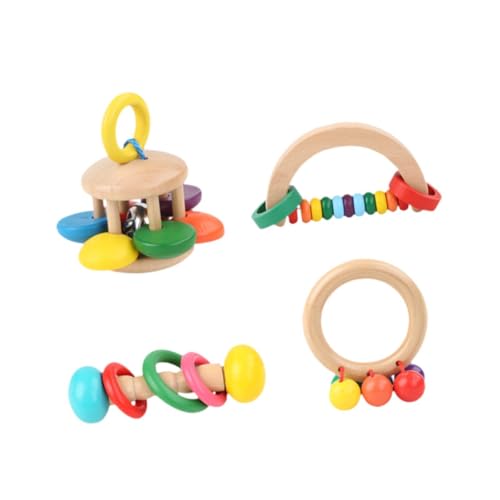 Harilla 4X Holz Baby Rasseln Kleinkinder Musical Instruments Pädagogisches Kinder Musical Spielzeug Montessori Spielzeug für Alter 6-12 Monate Neugeborenen von Harilla