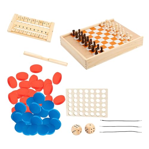 Harilla 5-in-1-Brettspielset aus Holz mit Schach, Hockeyspiel, Puck-Brettspielen und Backgammon-Spiel für die Familie von Harilla