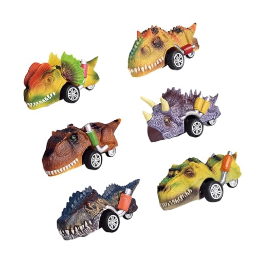 Harilla 6-teiliges Dinosaurier-Rückziehauto-Spielzeug, Dinosaurier-Spielzeug, kreative Dinosaurier-Modellautos, als Geburtstagsgeschenk für Kinder im Alter von Harilla