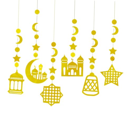 Harilla 6PCS Ramadan Eid Decoration Streamer, Ramadan Mubarak Party Banner Ramadan Dekor Geschenke Ornament für Hochzeitsfeier Home, Gold von Harilla