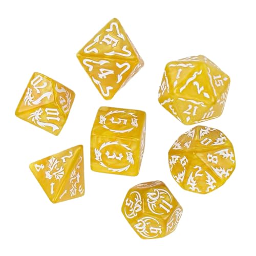 Harilla 7-teiliges Spielwürfel-Set aus Acryl, Mathematik-Lehrspielzeug, polyedrische Würfel D20 D12 D10 D8 D6 D4 für Rollenspiele, KTV-Bar-Kartenspiele, Gelb von Harilla