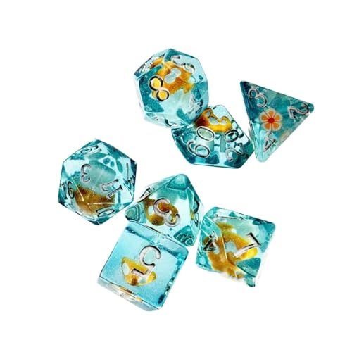 Harilla 7Pcs Polyedrische Würfel D4 und D6 D8 D10 D12 D20 Retro Tisch Gaming Würfel Mehrseitige Würfel für Geschenke Party Zubehör Brettspiel, Blau von Harilla