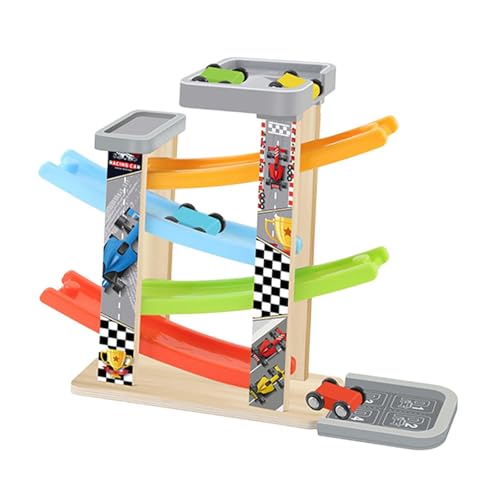 Harilla Assemble Track Race Car Toy Kids Hölzer Track Racer Glide Car Playset Fahrzeug für Kinder Vorschule Geburtstag Geschenk Kindergarten, Vier Tracks von Harilla