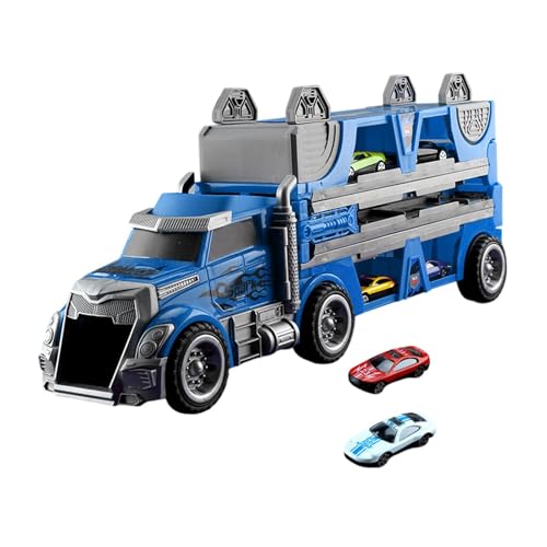 Harilla Autotransporter-LKW-Spielzeugset, katapultierende Rennstrecke, Faltbarer Schlepper-LKW-Spielzeug für Jungen, Mädchen, Kinder, Kleinkinder, Blau von Harilla